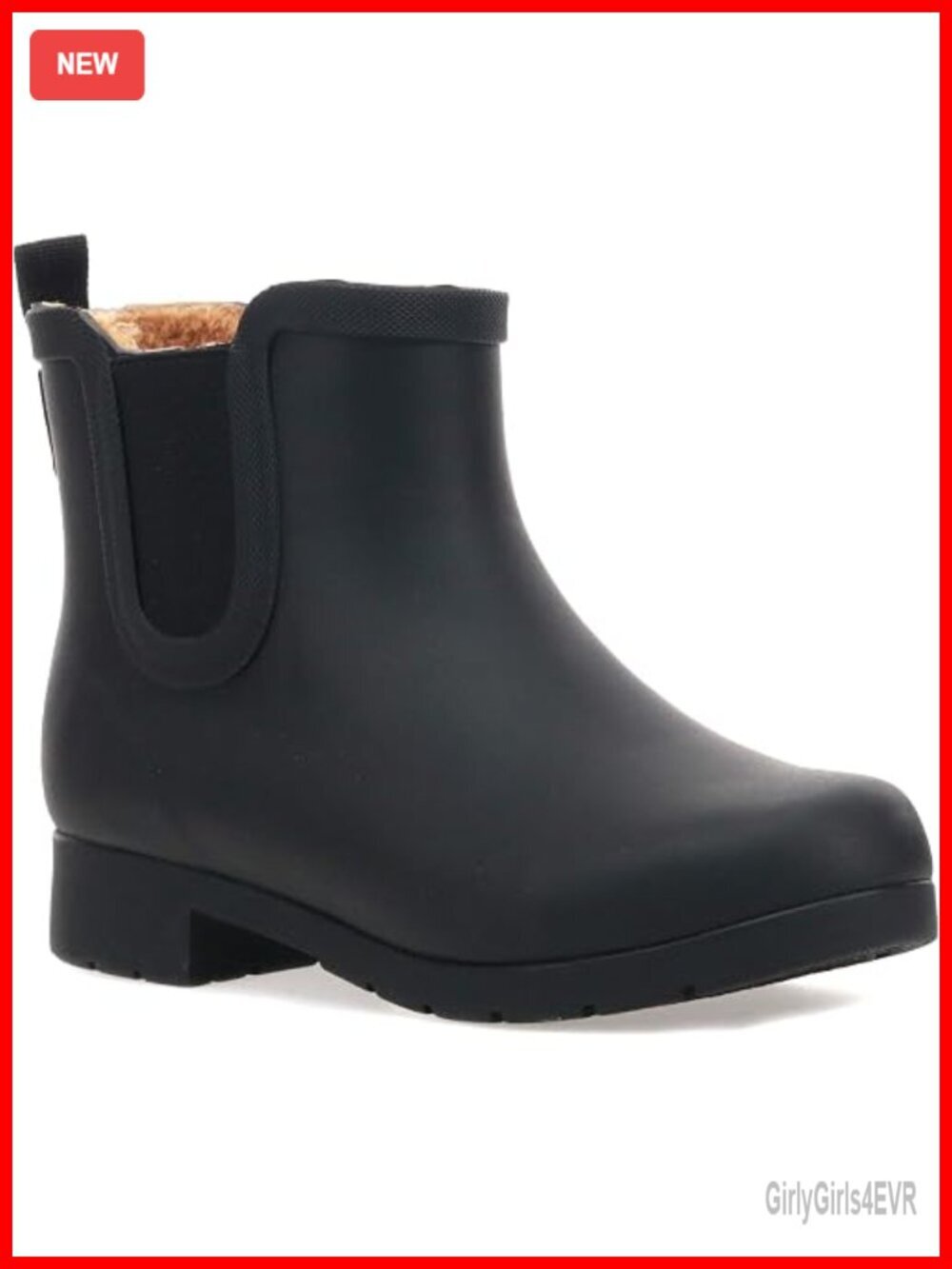 Waterproof Faux Fur Chelsea Rain Boots Slip On Plush Lining